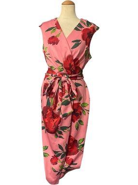 New York & Company Surplice Rose Midi Dress Pink Green Size XS